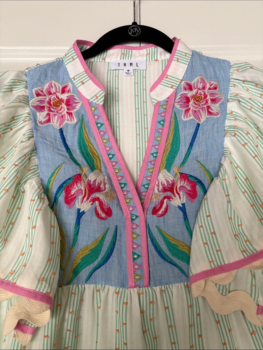 THML Embroidered Flutter Sleeve Peasant Top - Picture 6 of 7